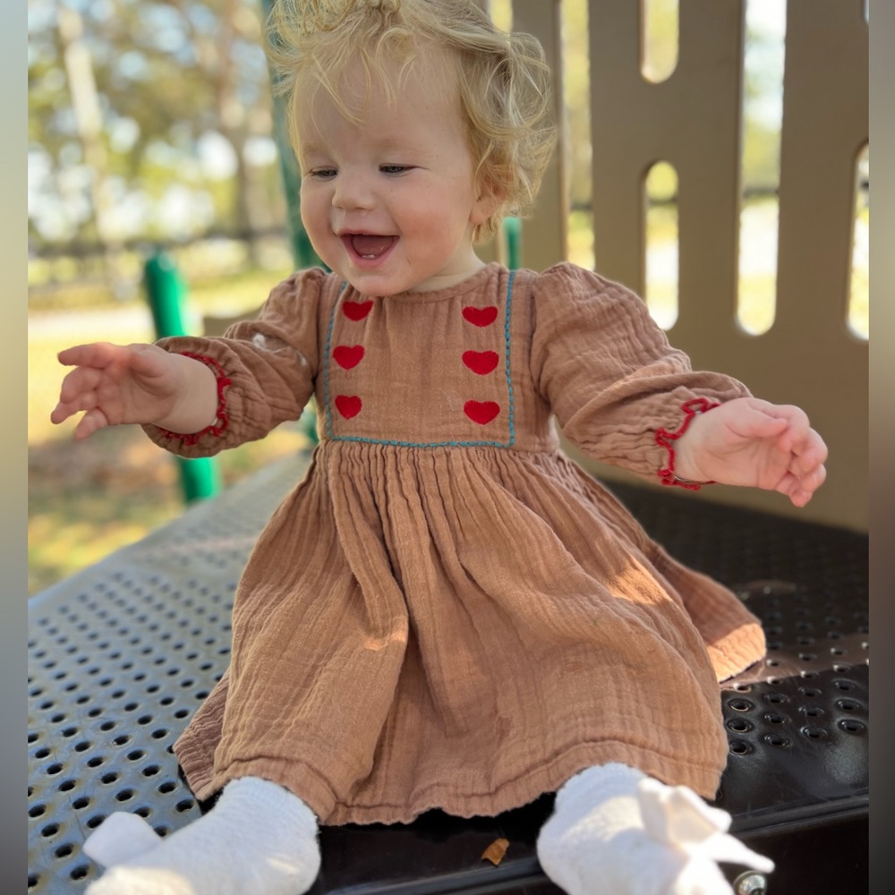 Pink Chicken embroidered dress (6-12m)